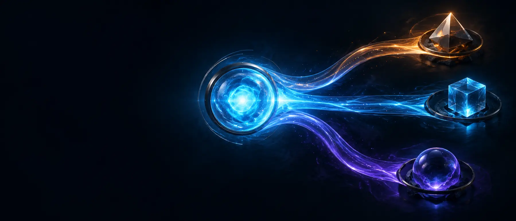 Three luminous treasury flows representing burn, liquidity, and community control